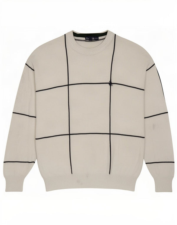 Nautica Mens Boat Neck Jumper Sweater Medium White Check Cotton