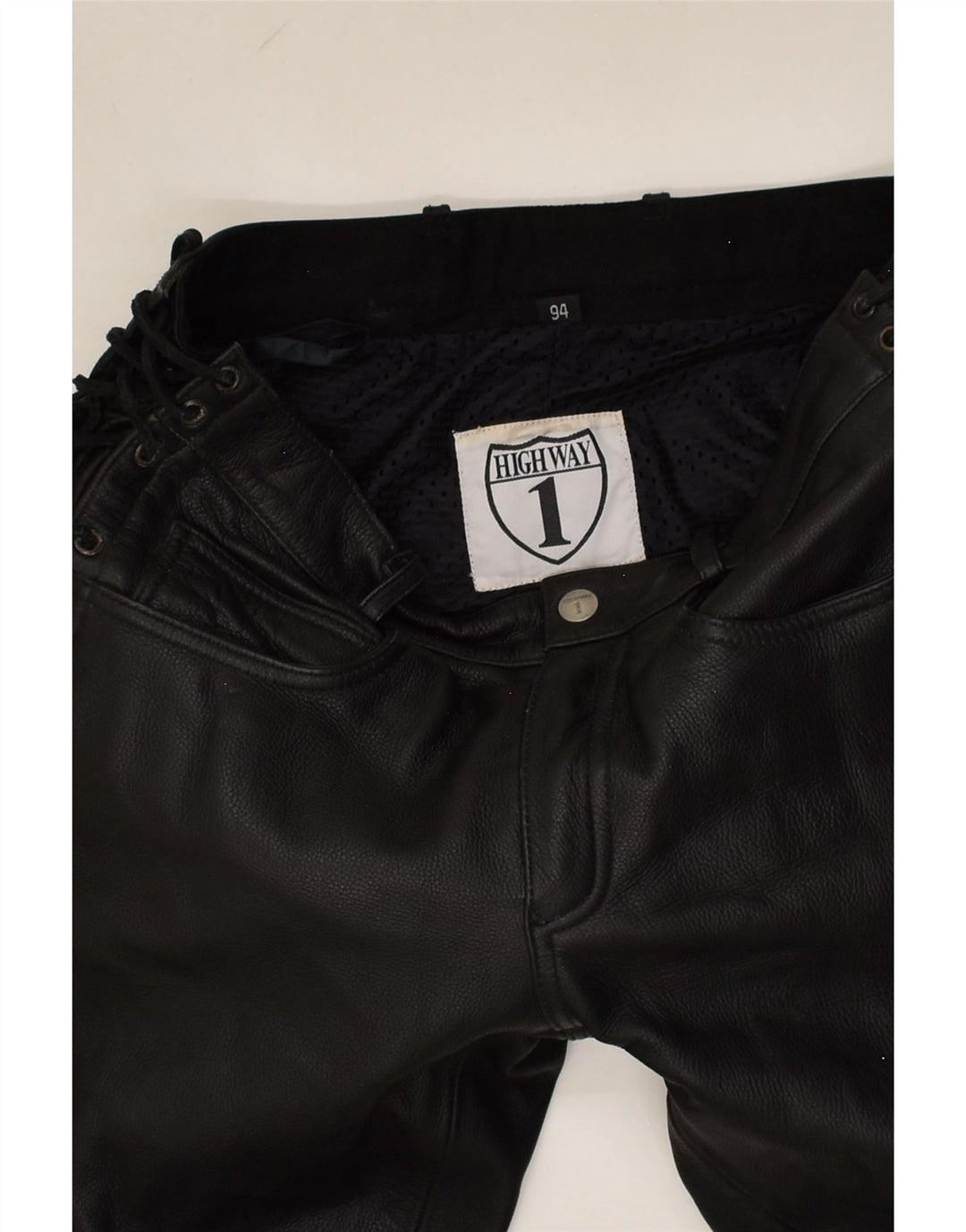HIGHWAY 1 Womens Leather Casual Trousers W34 L35 Black Leather