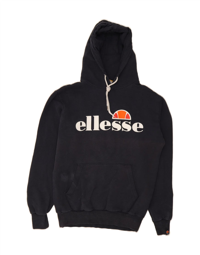 ELLESSE Womens Graphic Oversized Hoodie Jumper UK 10 Small  Black Cotton Vintage Ellesse and Second-Hand Ellesse from Messina Hembry 