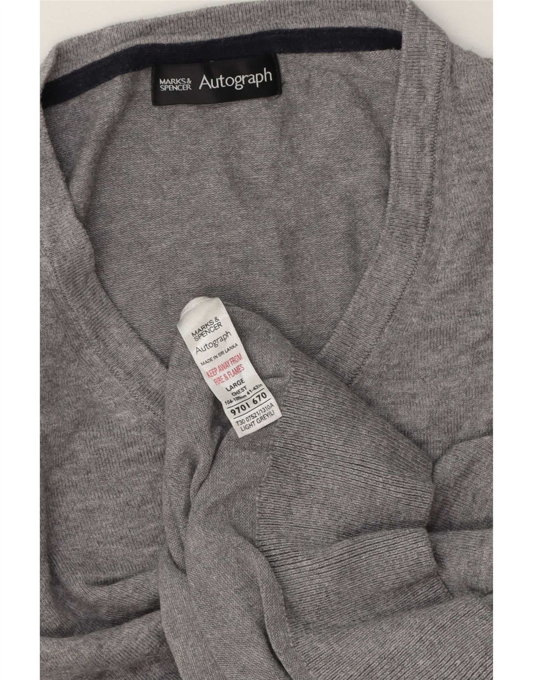Marks & Spencer Mens Autograph V-Neck Jumper Sweater Large Grey Cotton