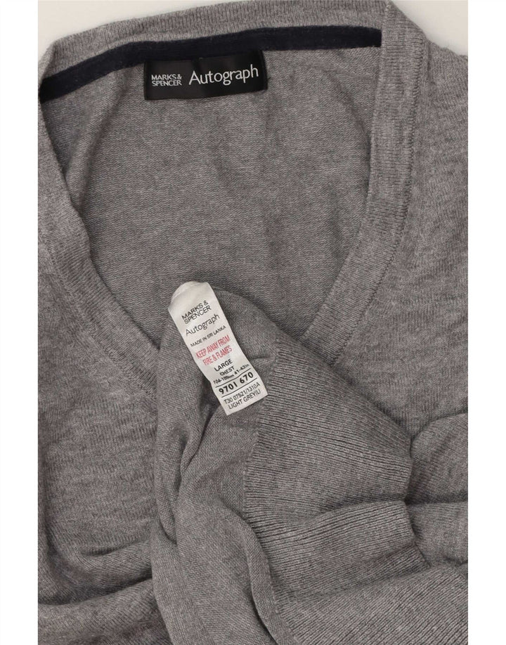Marks & Spencer Mens Autograph V-Neck Jumper Sweater Large Grey Cotton
