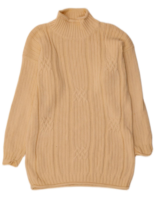 Vintage Mens Turtle Neck Jumper Sweater UK 38/40 Medium Beige Cotton