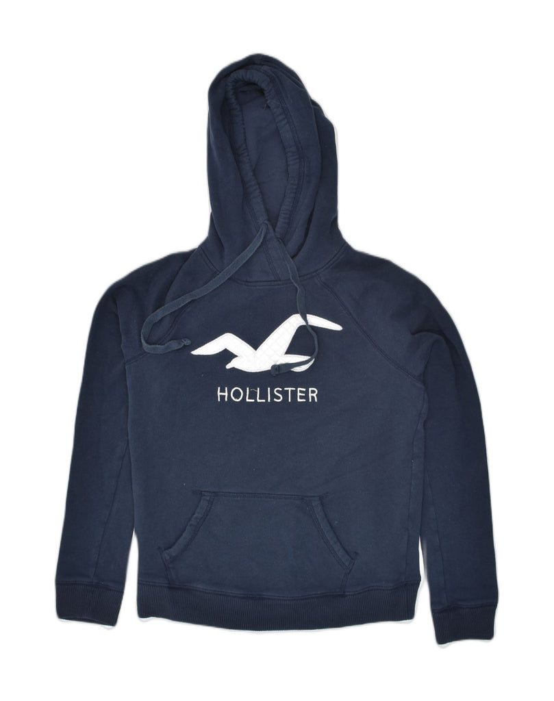 HOLLISTER Womens Graphic Hoodie Jumper UK 10 Small Navy Blue Cotton | Vintage Hollister | Thrift | Second-Hand Hollister | Used Clothing | Messina Hembry 