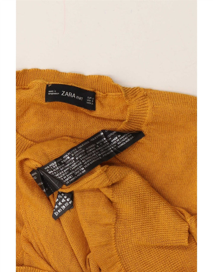 Zara Womens Crop Crew Neck Jumper Sweater UK 10 Small Yellow Polyester
