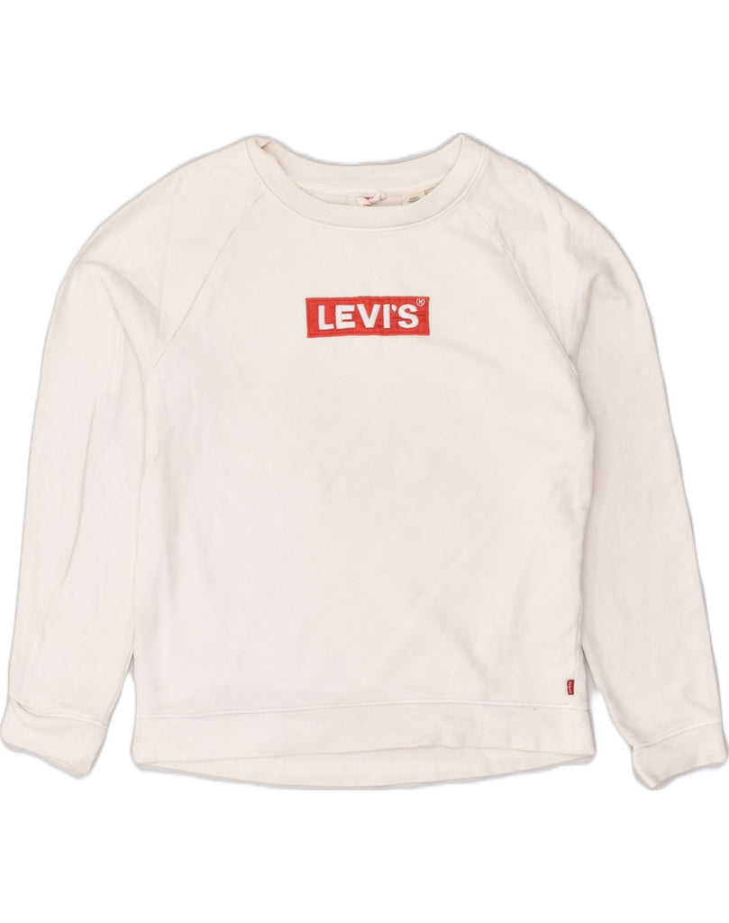 LEVI'S Womens Graphic Sweatshirt Jumper UK 6 XS White Cotton | Vintage Levi's | Thrift | Second-Hand Levi's | Used Clothing | Messina Hembry 