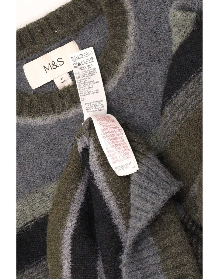 Marks & Spencer Mens Crew Neck Jumper Sweater Medium Khaki Striped