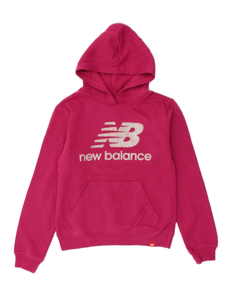 NEW BALANCE Girls Graphic Hoodie Jumper 10-11 Years Medium  Pink Cotton Vintage New Balance and Second-Hand New Balance from Messina Hembry 