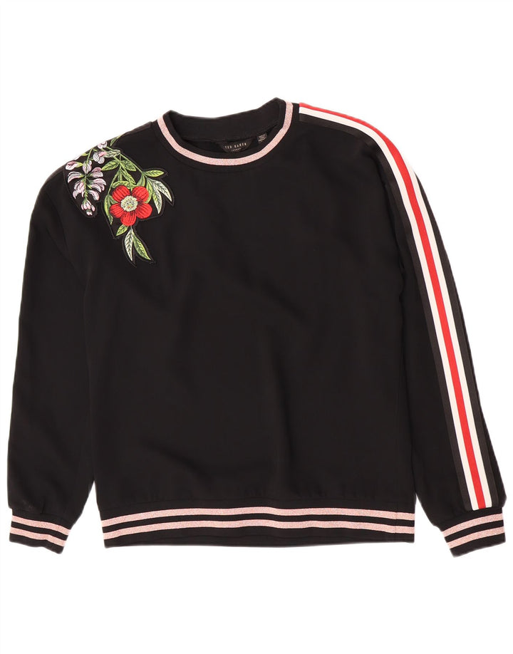 Ted Baker Womens Graphic Sweatshirt Jumper UK 14 Medium Black Floral