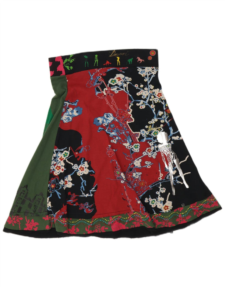 Desigual Womens Graphic A-Line Skirt Medium W32  Black Patchwork Cotton