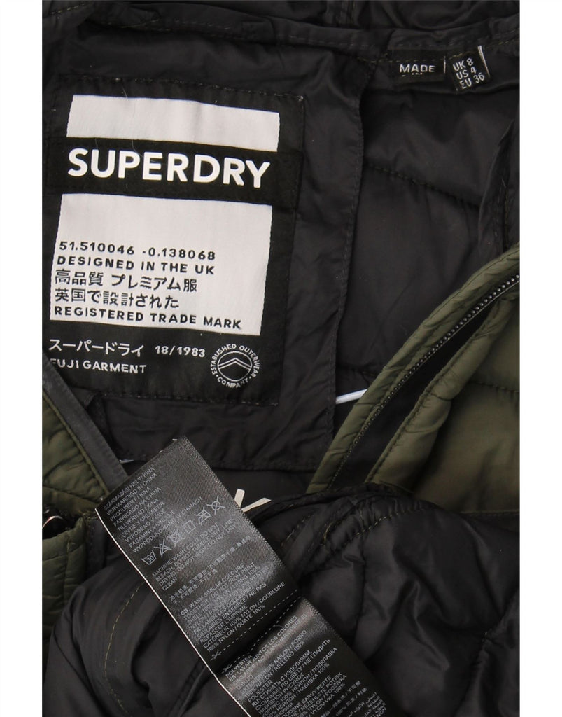 SUPERDRY Womens Hooded Padded Jacket UK 8 Small Green Nylon Vintage Superdry and Second-Hand Superdry from Messina Hembry 
