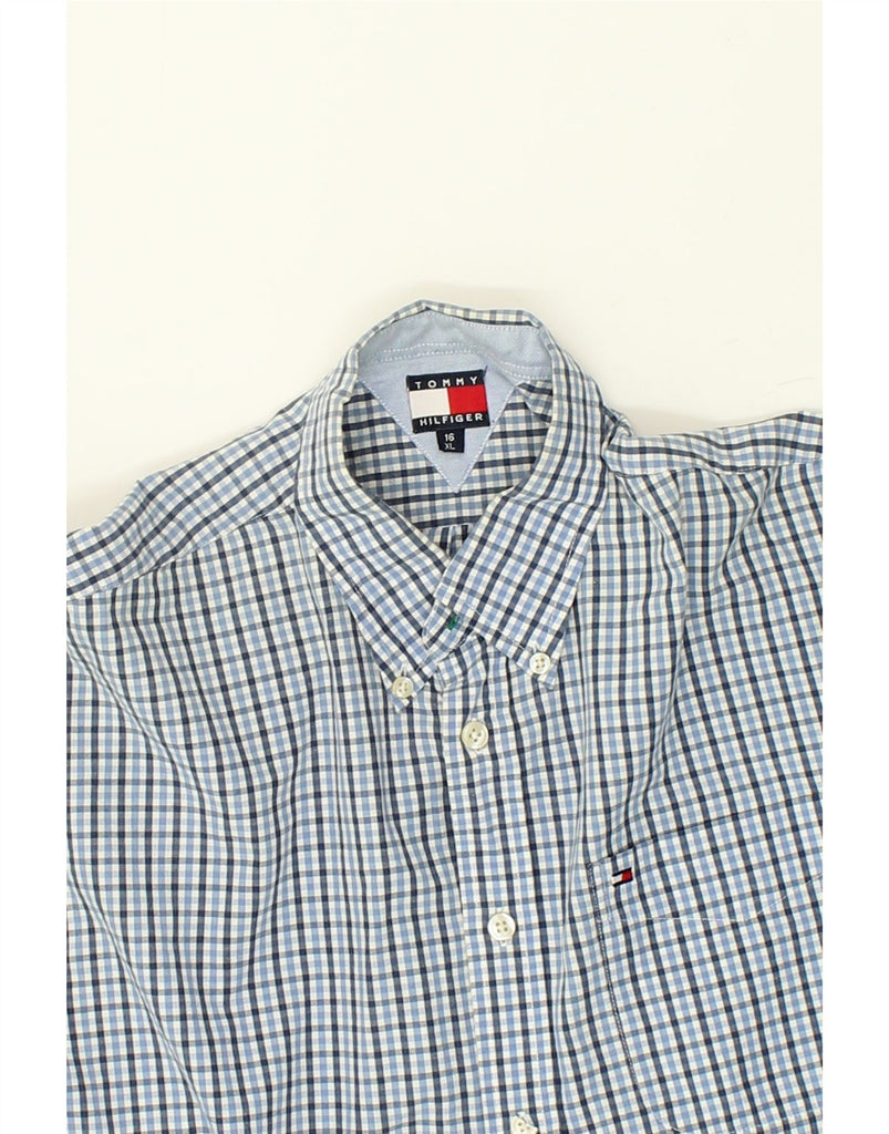 TOMMY HILFIGER Boys Shirt 15-16 Years XL Blue Check Cotton Vintage Tommy Hilfiger and Second-Hand Tommy Hilfiger from Messina Hembry 