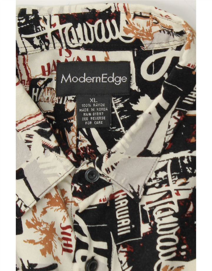 MODERN EDGE Mens Graphic Short Sleeve Shirt XL Black Rayon Vintage Modern Edge and Second-Hand Modern Edge from Messina Hembry 