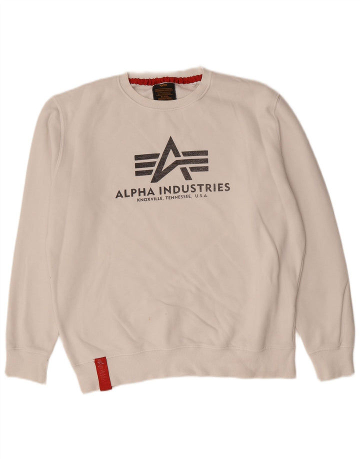 Alpha Industries Mens Graphic Sweatshirt Jumper Large White Cotton