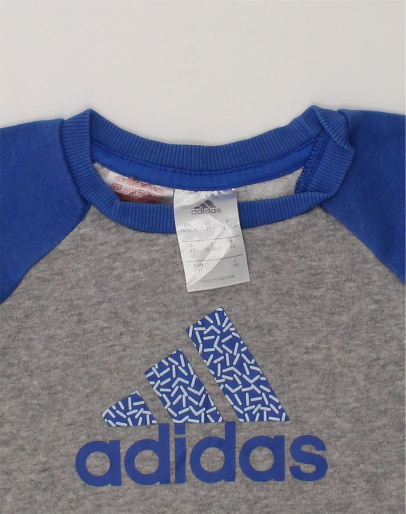 ADIDAS Baby Boys Graphic Sweatshirt Jumper 18-24 Months Grey Colourblock | Vintage Adidas | Thrift | Second-Hand Adidas | Used Clothing | Messina Hembry 