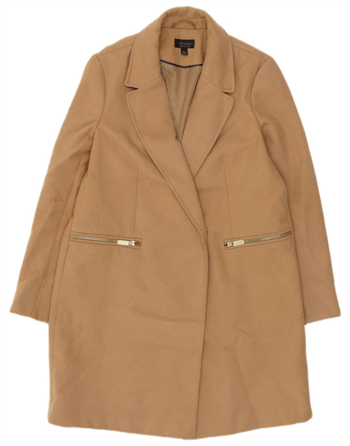 Topshop Womens Overcoat UK 10 Small  Beige Polyester