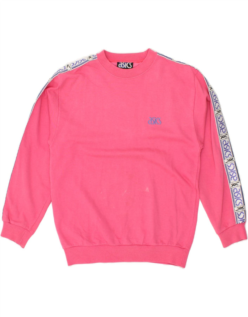 ASICS Womens Graphic Sweatshirt Jumper UK 14 Medium Pink Cotton | Vintage Asics | Thrift | Second-Hand Asics | Used Clothing | Messina Hembry 