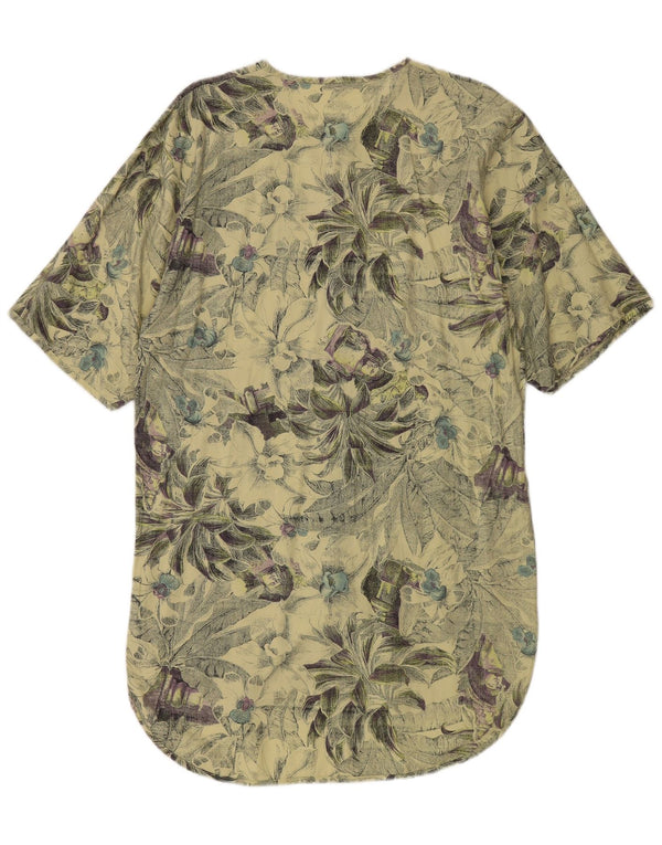 Vintage Womens Short Sleeves Shirt Dress UK 16 Large Green Floral