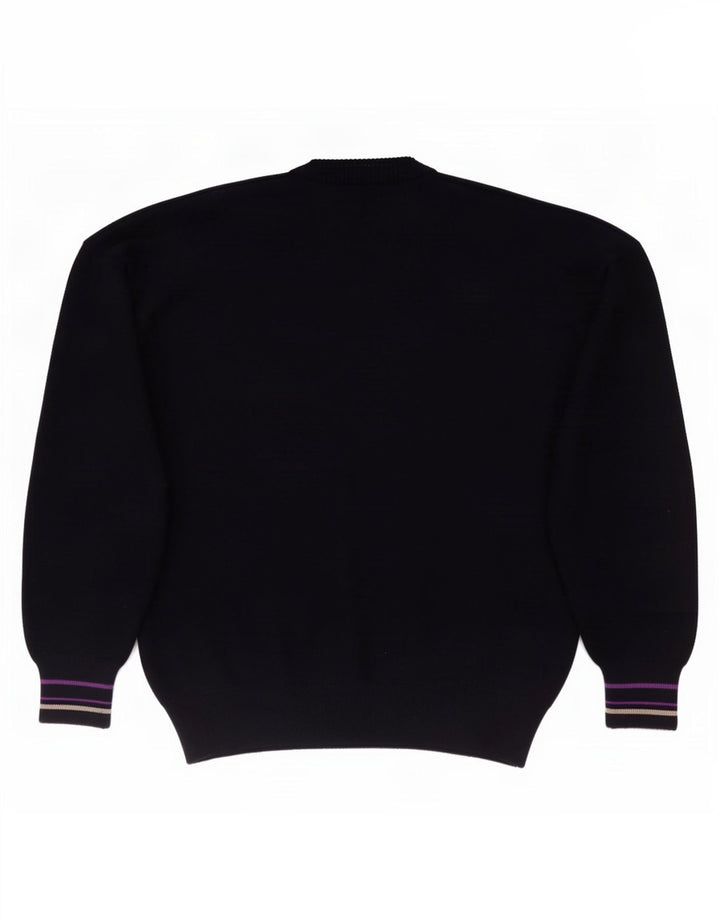 Il Granchio Mens V-Neck Jumper Sweater Medium Navy Blue Argyle/Diamond Wool