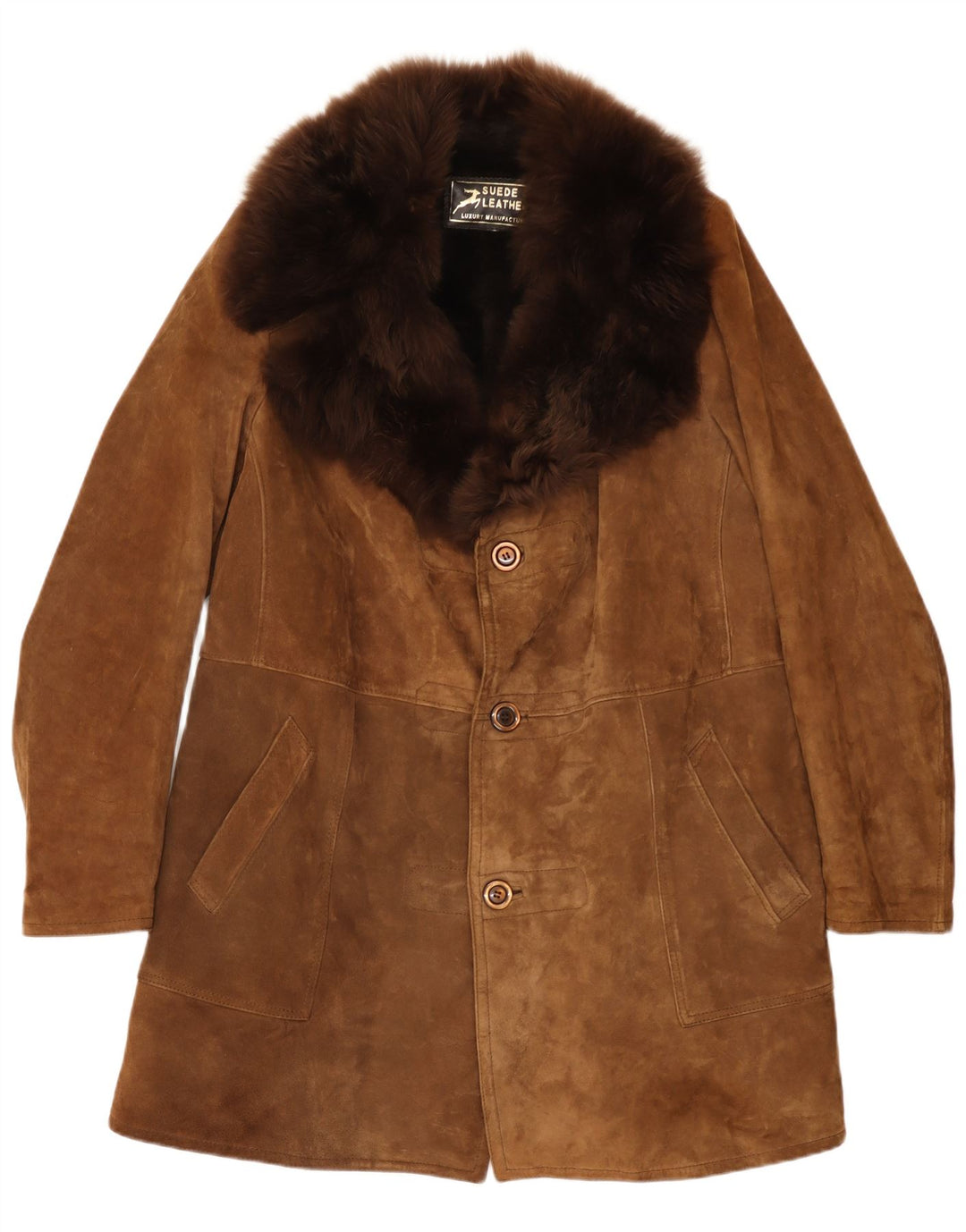 Vintage Mens Shearling Overcoat UK 38 Medium Beige Leather