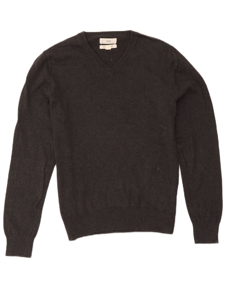 Marks & Spencer Mens V-Neck Jumper Sweater Medium Grey Cotton