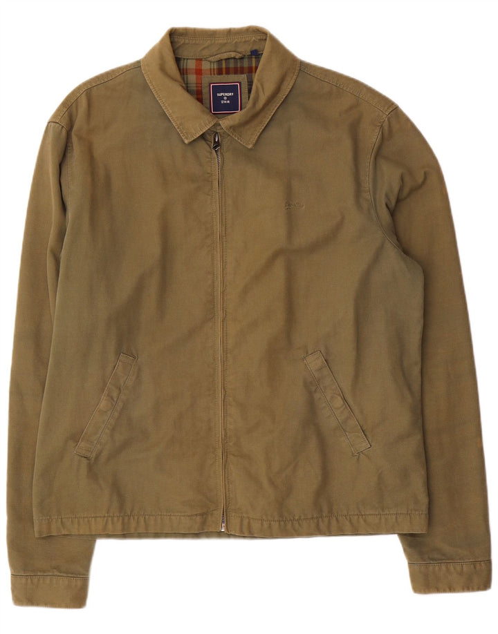 Superdry Mens Bomber Jacket UK 40 Large Khaki Cotton