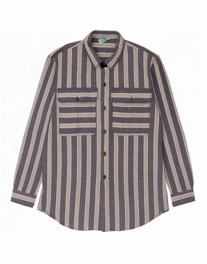 Vintage Mens Shirt Size 44 XL Navy Blue Striped Polyester