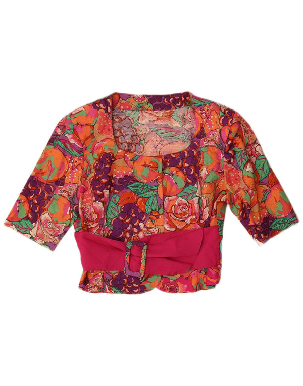 Vintage Womens Crop Shirt Blouse UK 12 Medium Multicoloured Floral