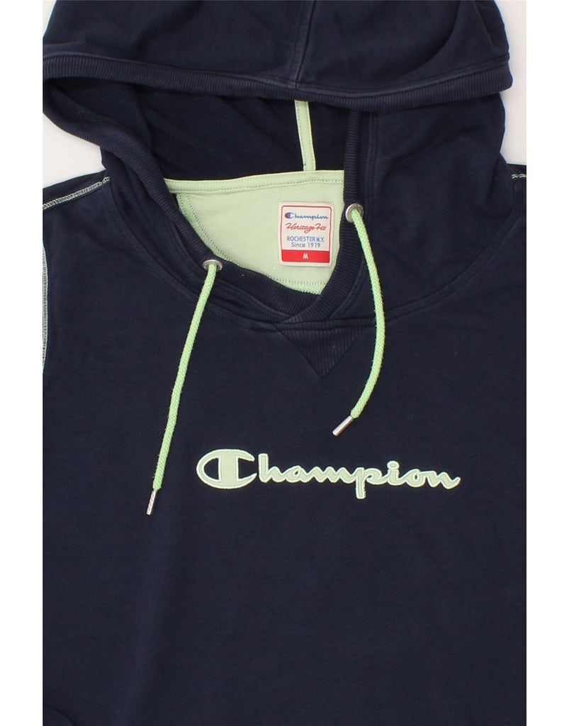CHAMPION Womens Graphic Hoodie Jumper UK 12 Medium Navy Blue Cotton | Vintage Champion | Thrift | Second-Hand Champion | Used Clothing | Messina Hembry 