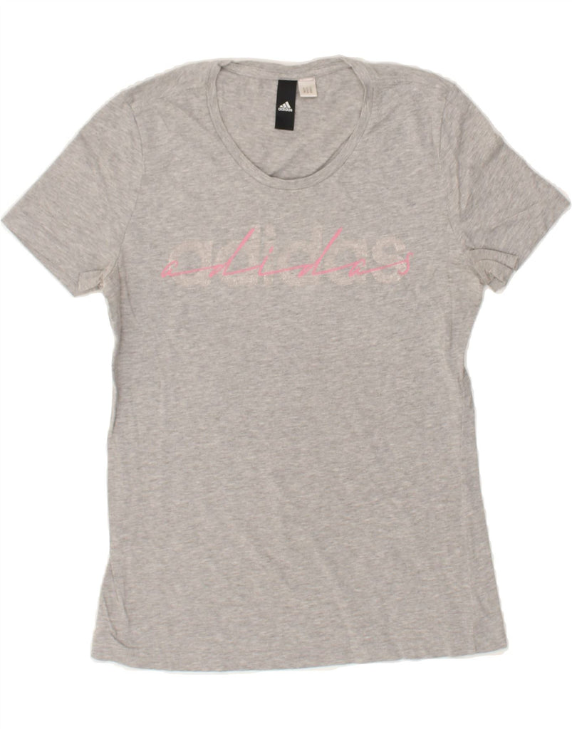 ADIDAS Womens Graphic T-Shirt Top UK 12 Medium Grey | Vintage Adidas | Thrift | Second-Hand Adidas | Used Clothing | Messina Hembry 