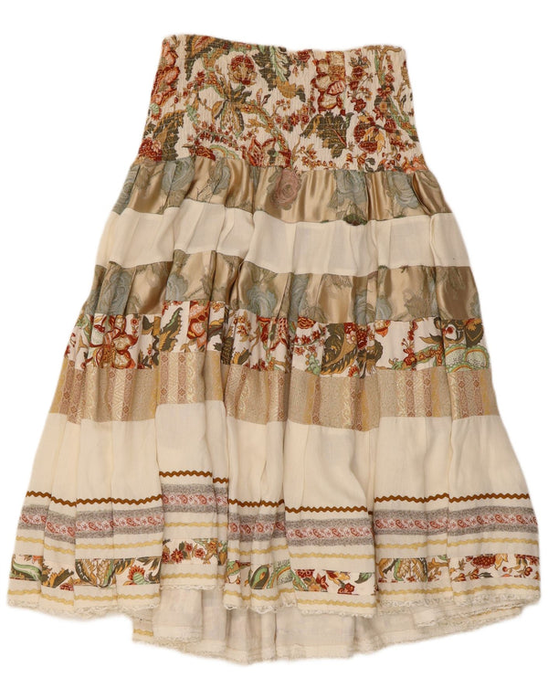 Vintage Womens High Waist Flared Skirt W28 Medium Beige Floral Viscose