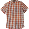 Eddie Bauer Mens Short Sleeve Classic Fit Shirt Small Orange Check Cotton
