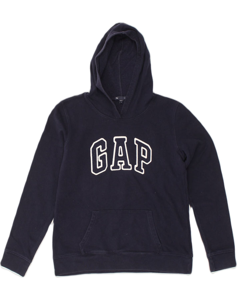 GAP Womens Graphic Hoodie Jumper UK 14 Medium Navy Blue Cotton | Vintage Gap | Thrift | Second-Hand Gap | Used Clothing | Messina Hembry 