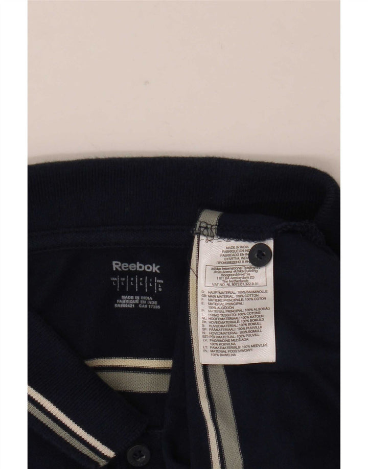 Reebok Mens Polo Shirt Large Navy Blue Striped Cotton