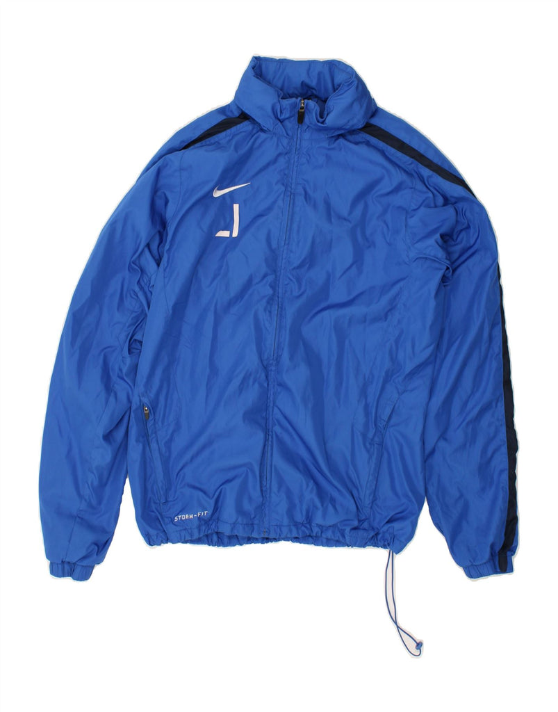 NIKE Mens Storm-Fit Hooded Graphic Rain Jacket UK 36 Small Blue Polyester | Vintage Nike | Thrift | Second-Hand Nike | Used Clothing | Messina Hembry 