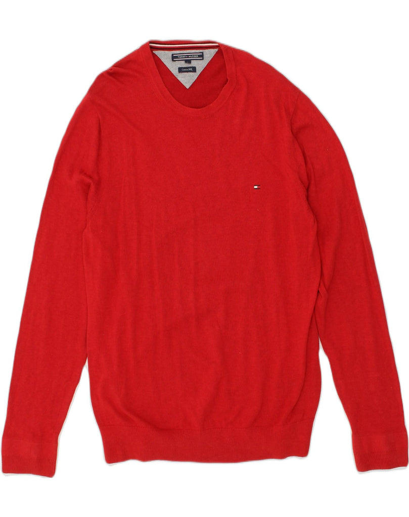 TOMMY HILFIGER Mens Crew Neck Jumper Sweater Large Red Cotton | Vintage Tommy Hilfiger | Thrift | Second-Hand Tommy Hilfiger | Used Clothing | Messina Hembry 