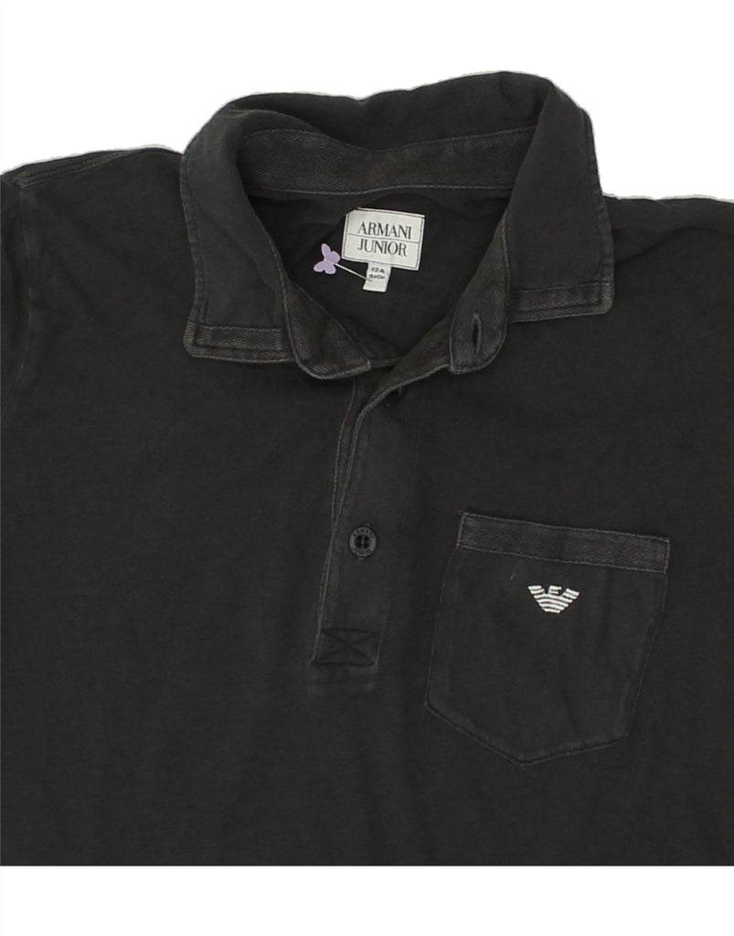 ARMANI JUNIOR Boys Graphic Polo Shirt 11-12 Years Black Cotton | Vintage Armani Junior | Thrift | Second-Hand Armani Junior | Used Clothing | Messina Hembry 