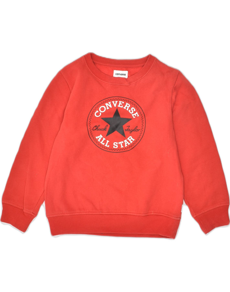 CONVERSE Girls Graphic Sweatshirt Jumper 6-7 Years Large Red Cotton | Vintage Converse | Thrift | Second-Hand Converse | Used Clothing | Messina Hembry 