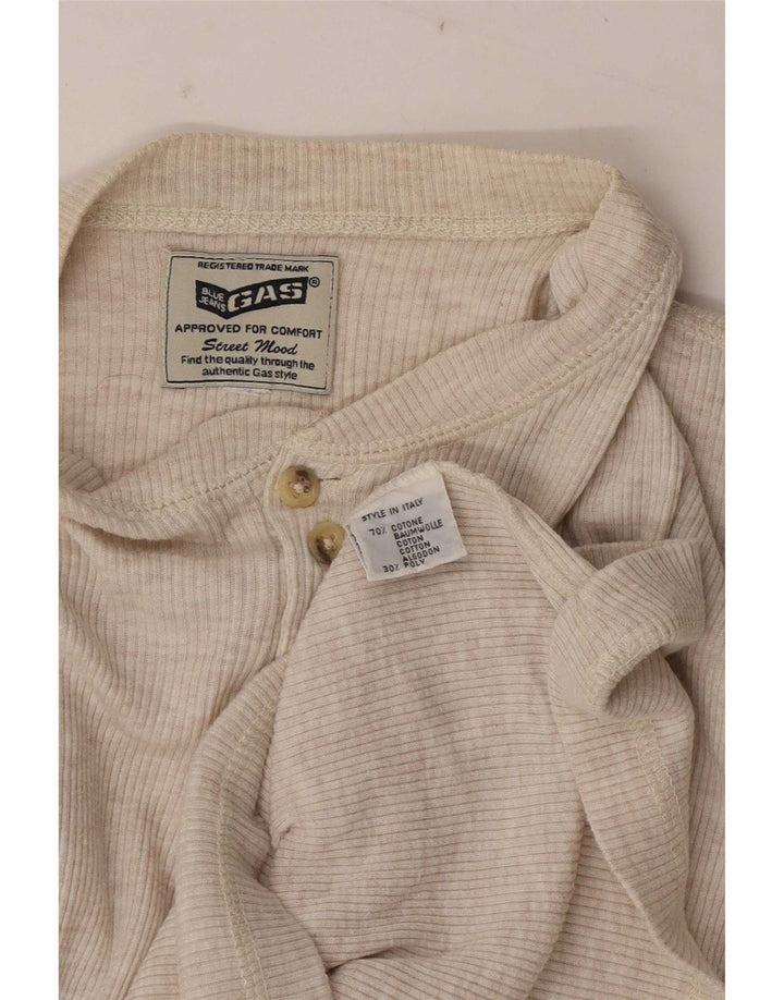 Gas Mens Top Long Sleeve Small Beige Flecked Cotton