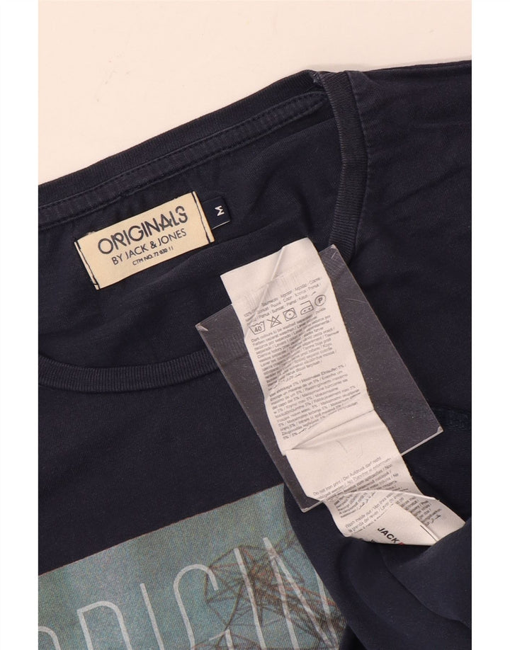 Jack & Jones Mens Graphic T-Shirt Top Medium Navy Blue Cotton