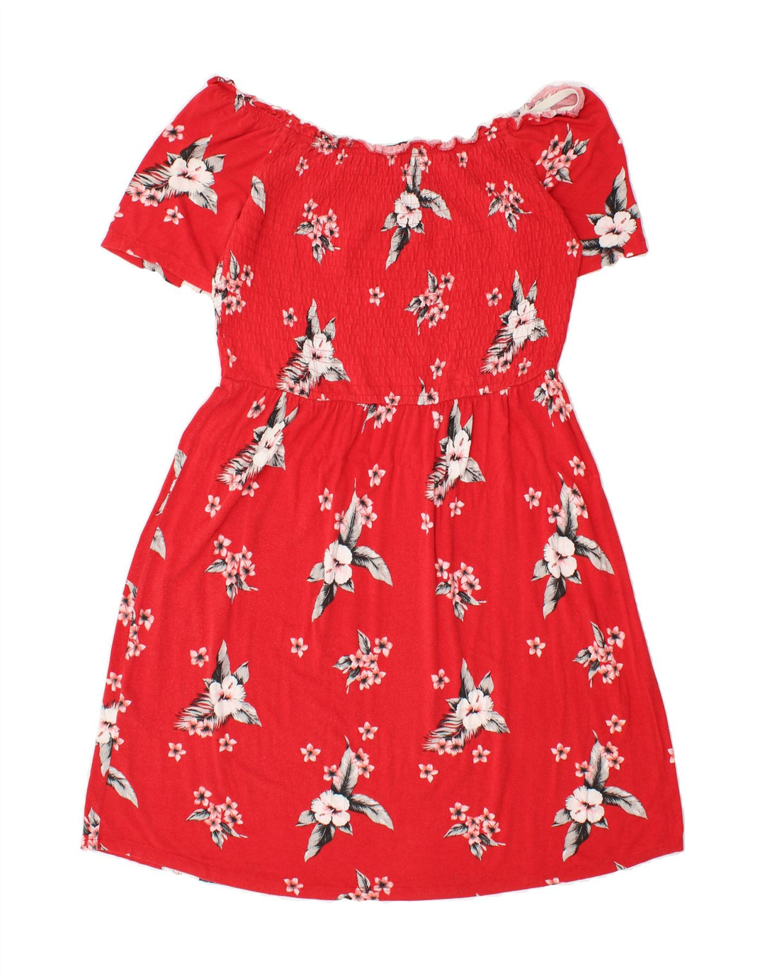 OASIS Womens Off Shoulder Dress UK 12 Medium Red Floral Viscose Vintage Oasis and Second-Hand Oasis from Messina Hembry 