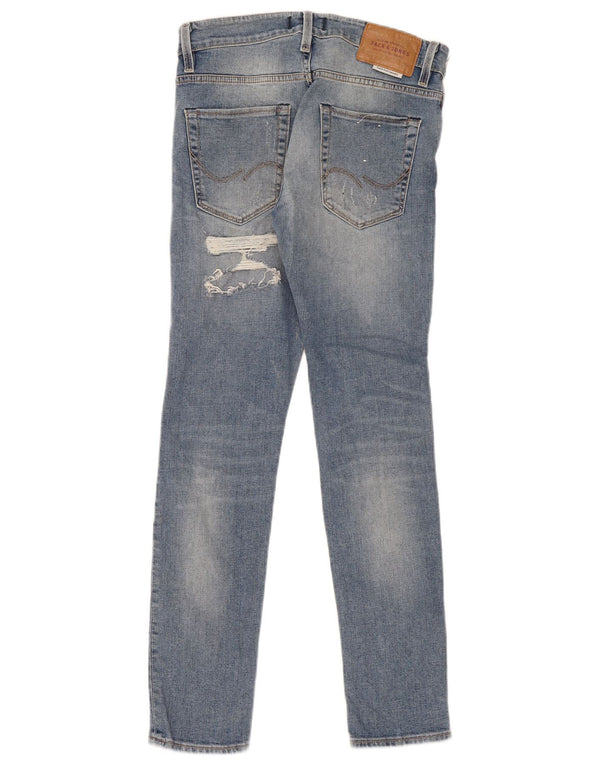 Jack & Jones Mens Distressed Skinny Jeans W30 L32 Blue Cotton