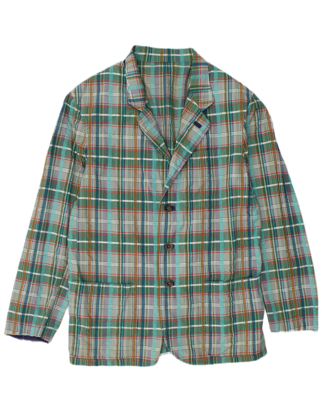 Vintage Mens 3 Button Blazer Jacket IT 48 Medium Green Plaid Cotton