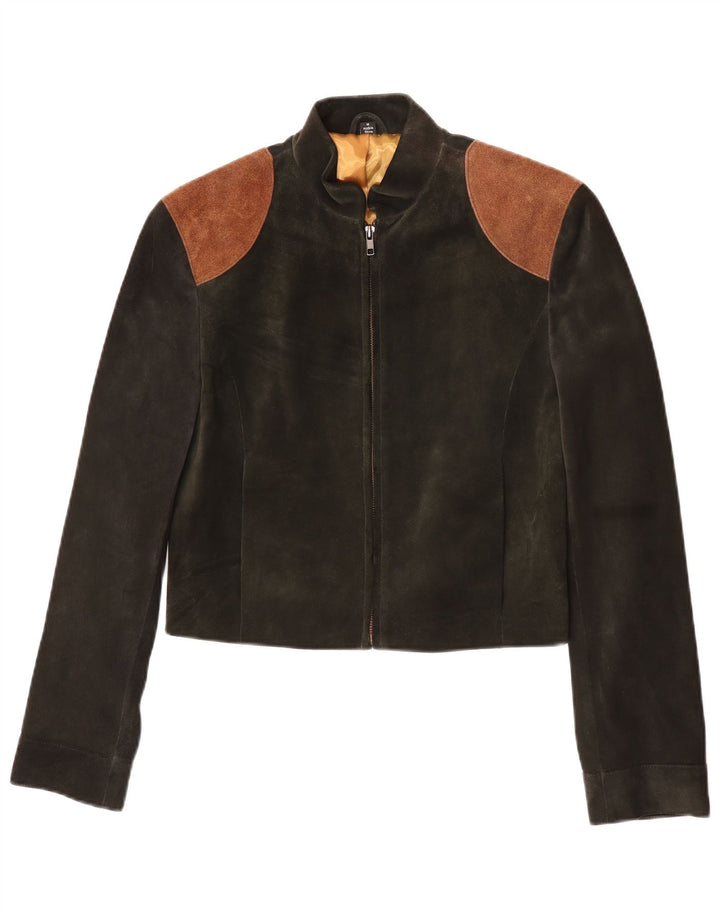 Vintage Womens Crop Bomber Jacket UK 12 Medium Green Colourblock