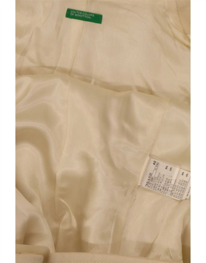 Benetton Womens Double Breasted Coat IT 40 Small Beige Wool