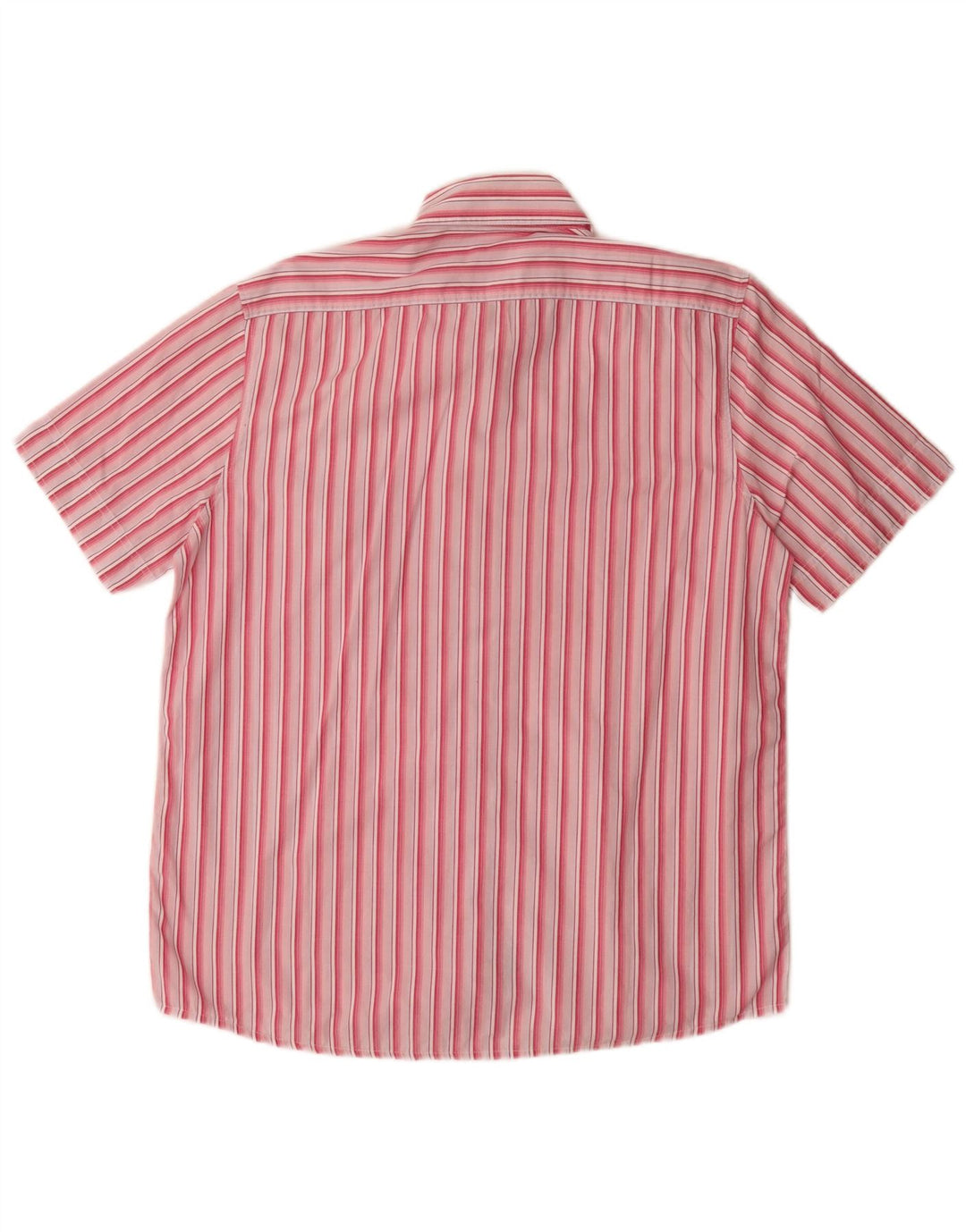 Benetton Mens Short Sleeve Shirt Large Pink Striped Cotton