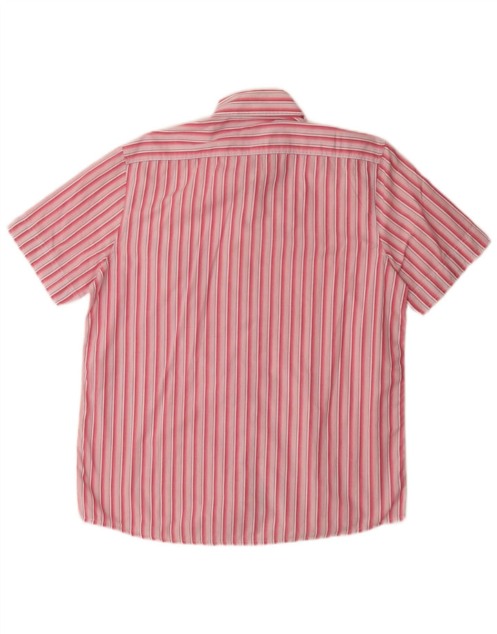 Benetton Mens Short Sleeve Shirt Large Pink Striped Cotton