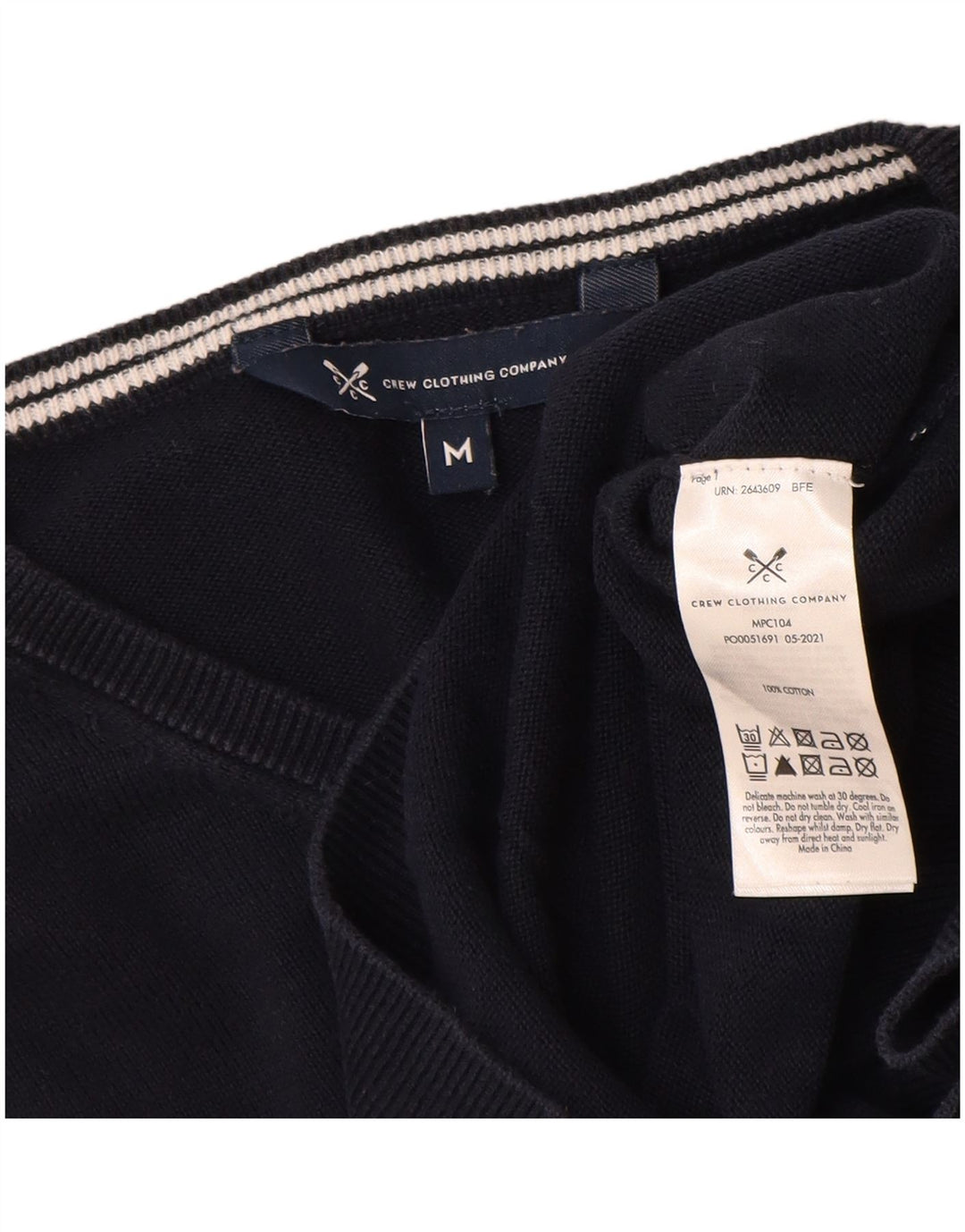Crew Clothing Mens V-Neck Jumper Sweater Medium Navy Blue Cotton