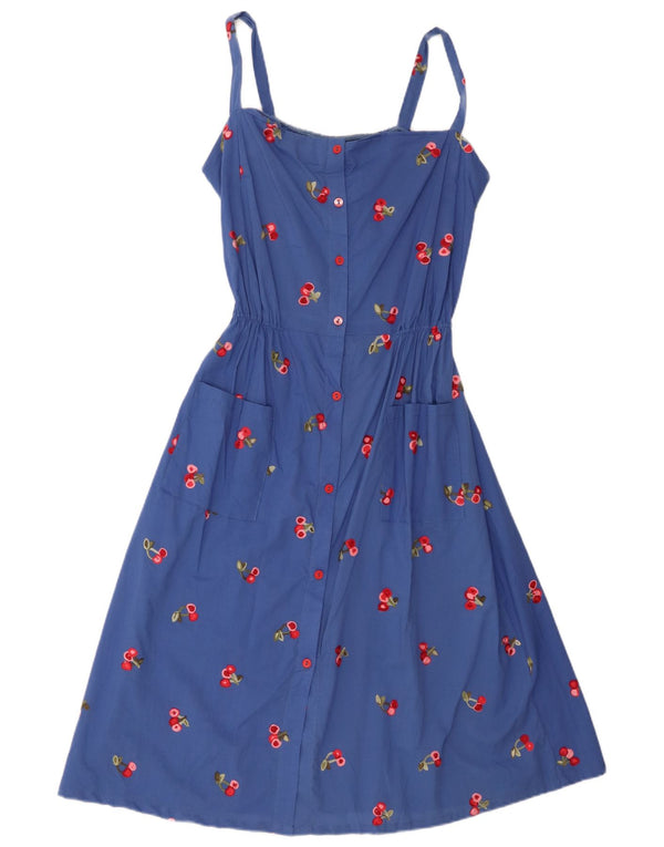 Vintage Womens Graphic Sleeveless A-Line Dress UK 14 Medium Blue