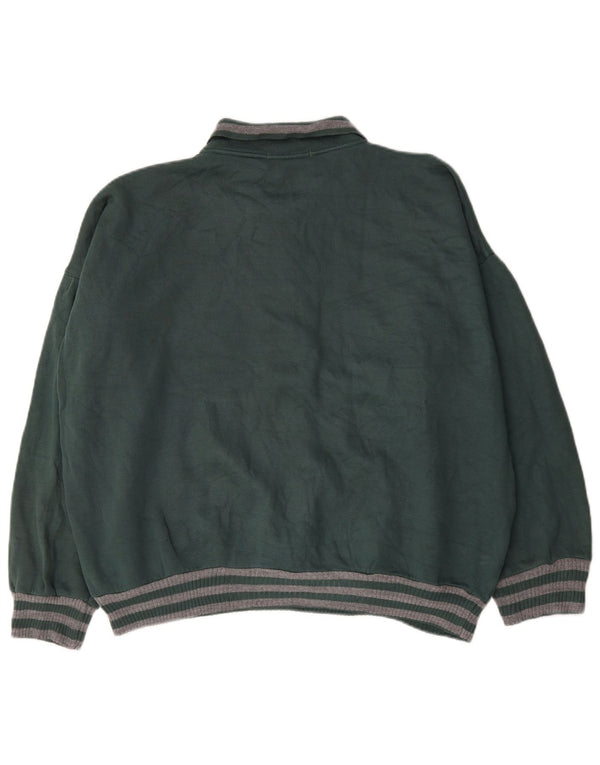 Greenstone Park Mens Polo Neck Sweatshirt Jumper XL Green Striped Cotton