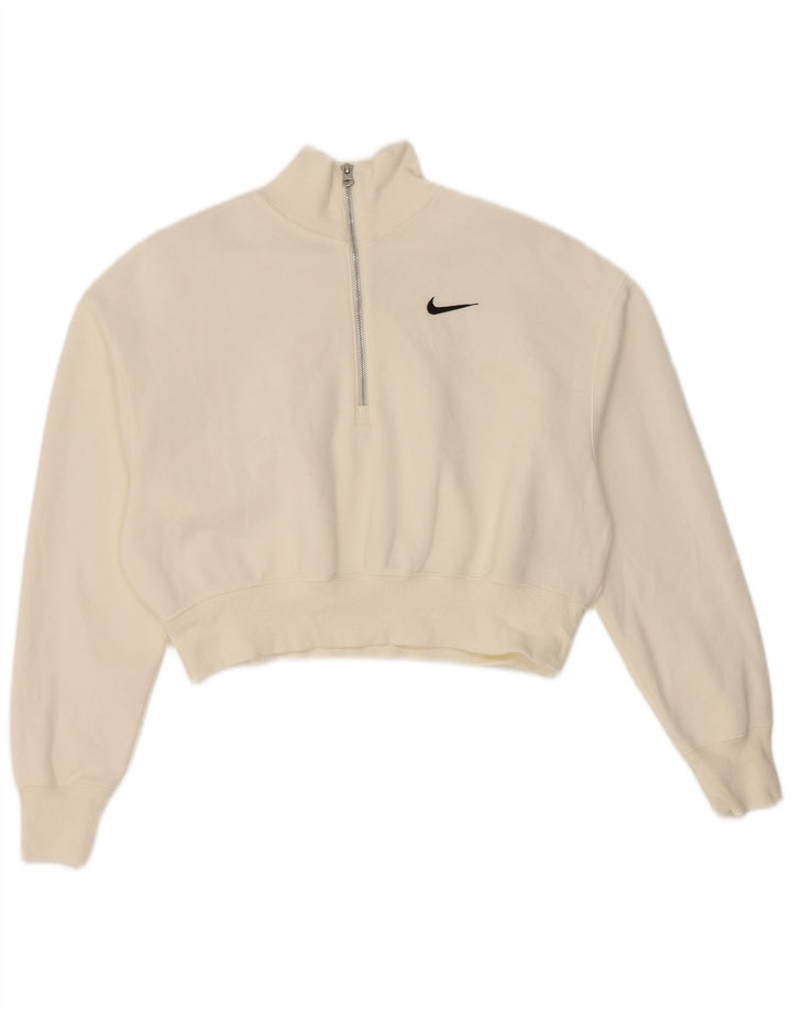 Nike Womens Oversized Crop Zip Neck Sweatshirt Jumper UK 10 Small White